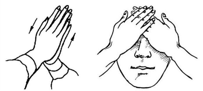 Palming, que relaxa os músculos oculares, ajudará a restaurar a visão.